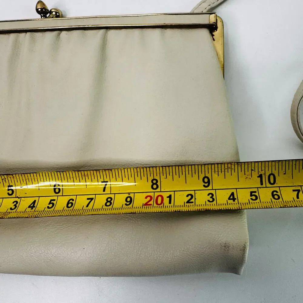 Vintage Andre Clasp Clutch Handbag Purse 1960s Cream Crossbody Gold  Leather